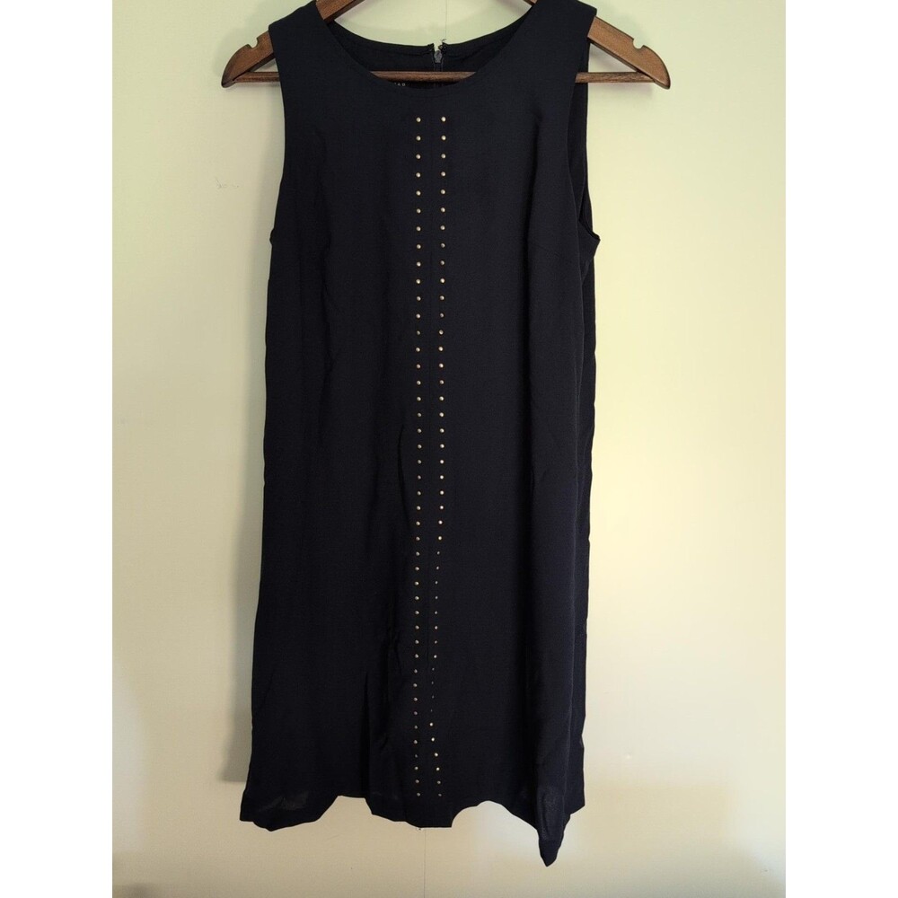 Chetta B Navy Blue Sleeveless Lined Shift Dress Gold Tone Stud Detail